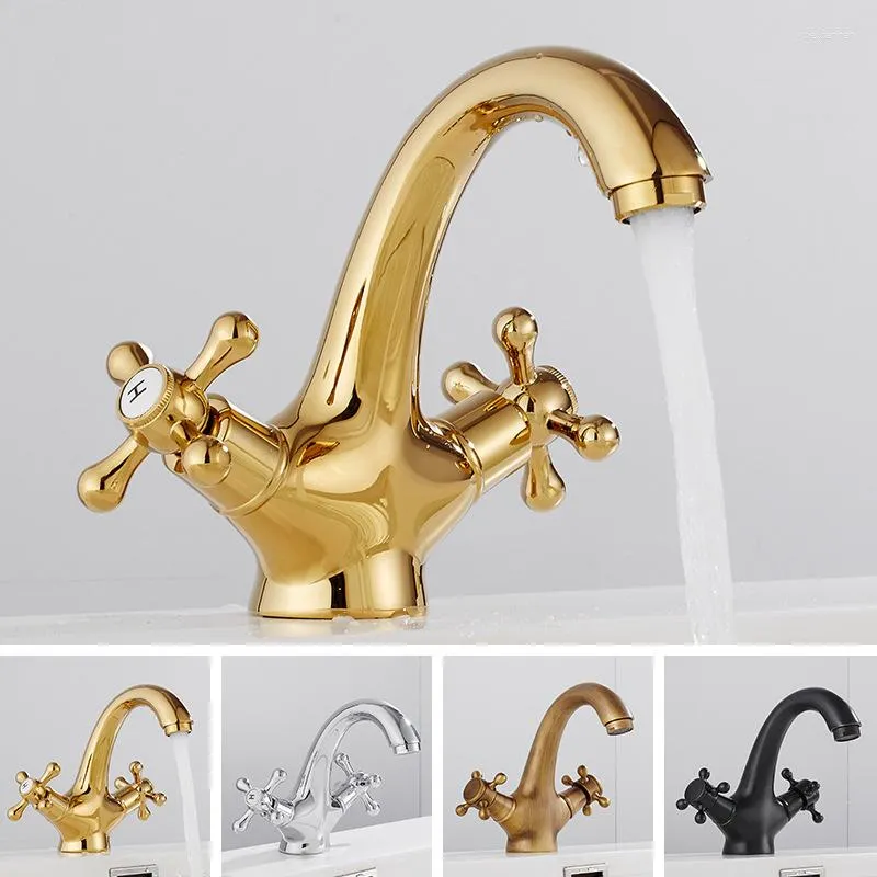 Bathroom Sink Faucets European-style Copper Gold Faucet Antique Basin Hand Washing Cold& Wash Retro Table Household