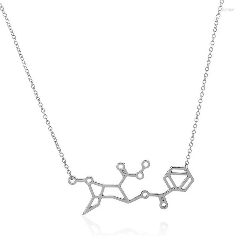 Chaînes 1Pc 2023 Chimie Structure Pendentif Or Et Argent Plaqué Puissance Collier Molécule Pour Les Femmes