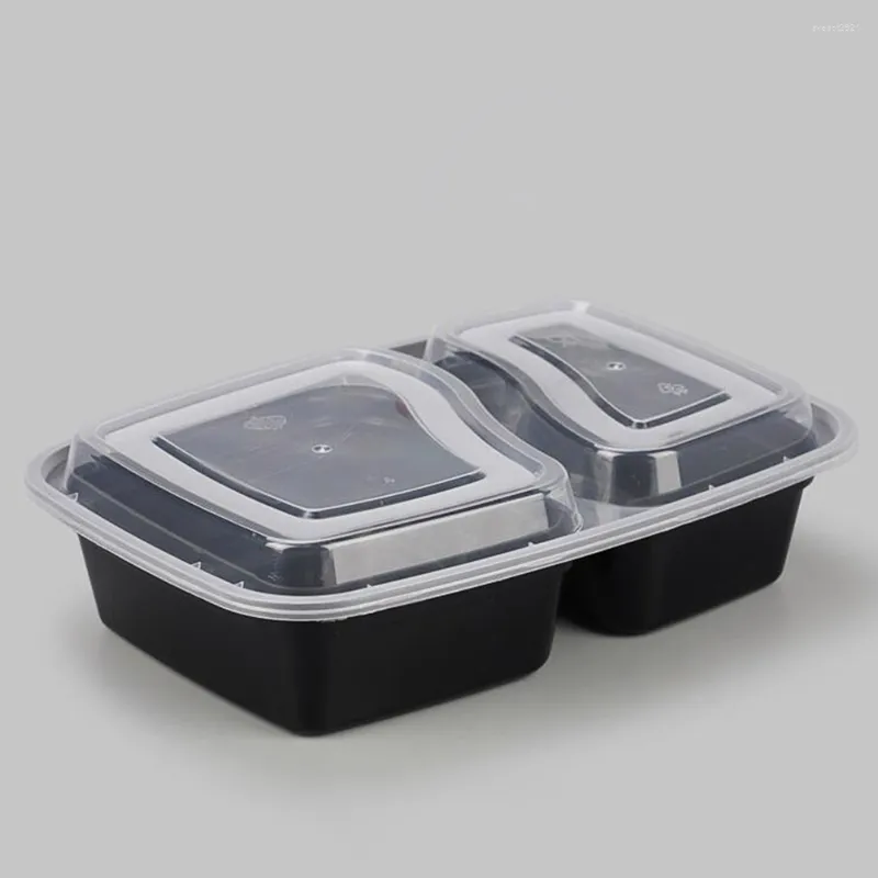 Наборы столовой посуды 20 шт. 1000 мл Одноразовые контейнеры для приготовления еды Ящик для хранения с 2 отделениями Безопасные для микроволновой печи ланч-боксы (черный с крышкой)
