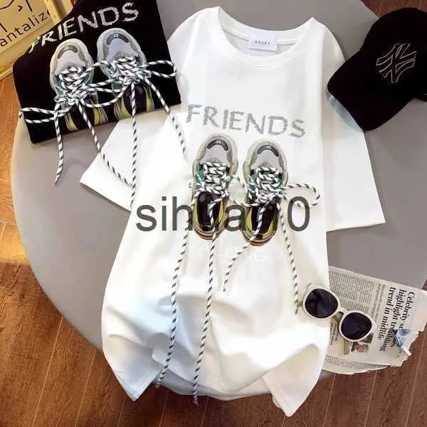 Women's T-Shirt 100% Pure Cotton Design Mid-Length White Short-Sleeved T-shirt Women's Shoes with Half Sleeves Fat Sister Slimming Top J230627