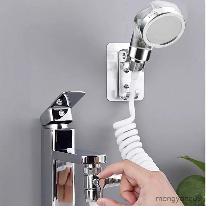 Bathroom Shower Heads Bathroom Wash Face Water Tap Shower Head Flexible Hair Washing Faucet Rinser Extension Set Hand-held Extender R230627