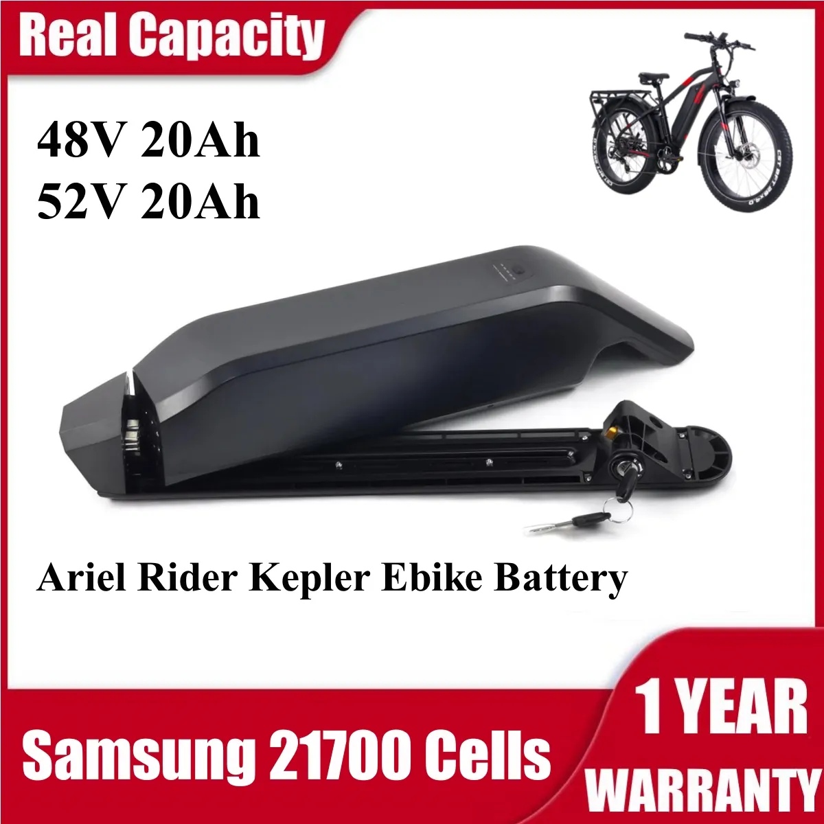 Ariel Rider Kepler Ebike Battery 48V 52V 20AH 17.5AH مع Samsung 21700 Batteries Bike Bike Batterio for Upgrade Magicycle Cruiser Pro Electric Fat Fat Tire Ebike