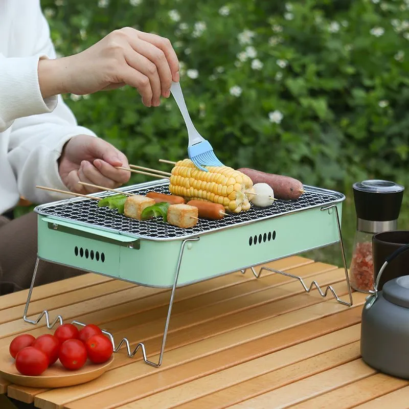 BBQ Grills Small Portable Foldable BBQ Grills Patio Barbecue Charcoal Grill Stove Stainless Steel Outdoor Camping Picnic 230626