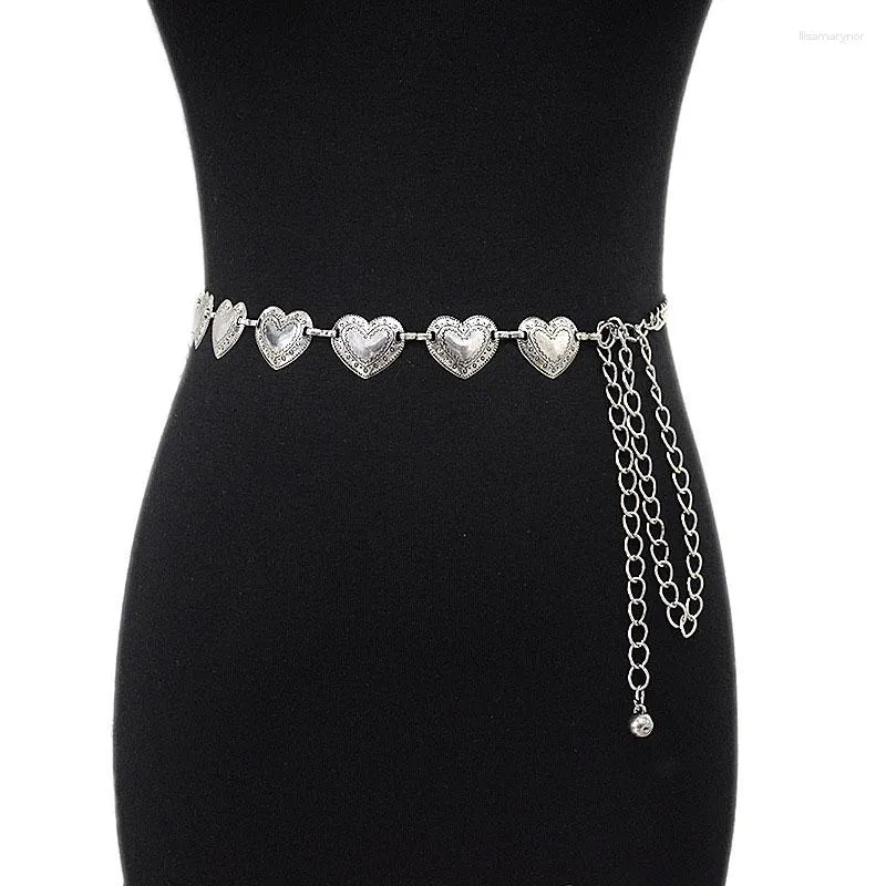 Ceintures chaîne rétro pour femmes Style d'été décoration en forme de coeur métal taille élancée robe argent cadeau produits modélisation