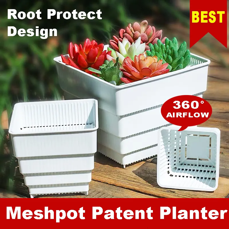 Meshpot Plantes Succulentes Pot En Plastique Pot De Fleur Planteur Conteneur Semis Pépinière Fournitures De Jardin Pot D'élagage À L'air Avec Contrôle Des Racines 220211