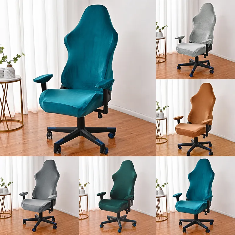 Stoelhoezen Fluwelen hoes voor gamestoelen Elastische stoelbeschermer voor computerstoelen Hoes voor bureaustoelen Split Home Seat Cover Anti-vuile fleece 230627