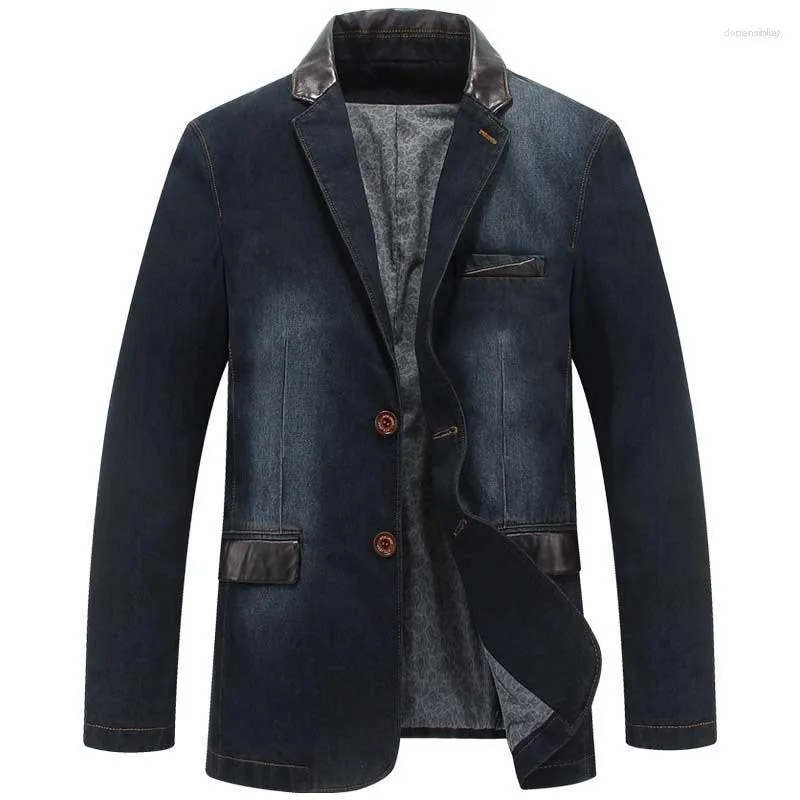 Hommes Costumes Hommes Mode Denim Blazer Hommes D'affaires Costume Décontracté Veste Jeans Manteau Bureau Militaire Vintage Coton OUTWEAR