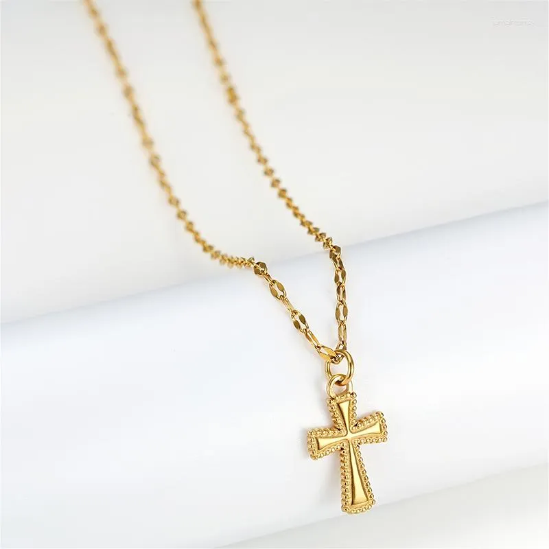 Colares com pingente Cruz de aço inoxidável vintage Elegante Feminino Clavícula Corrente Religiosa Fé Jóias Presente