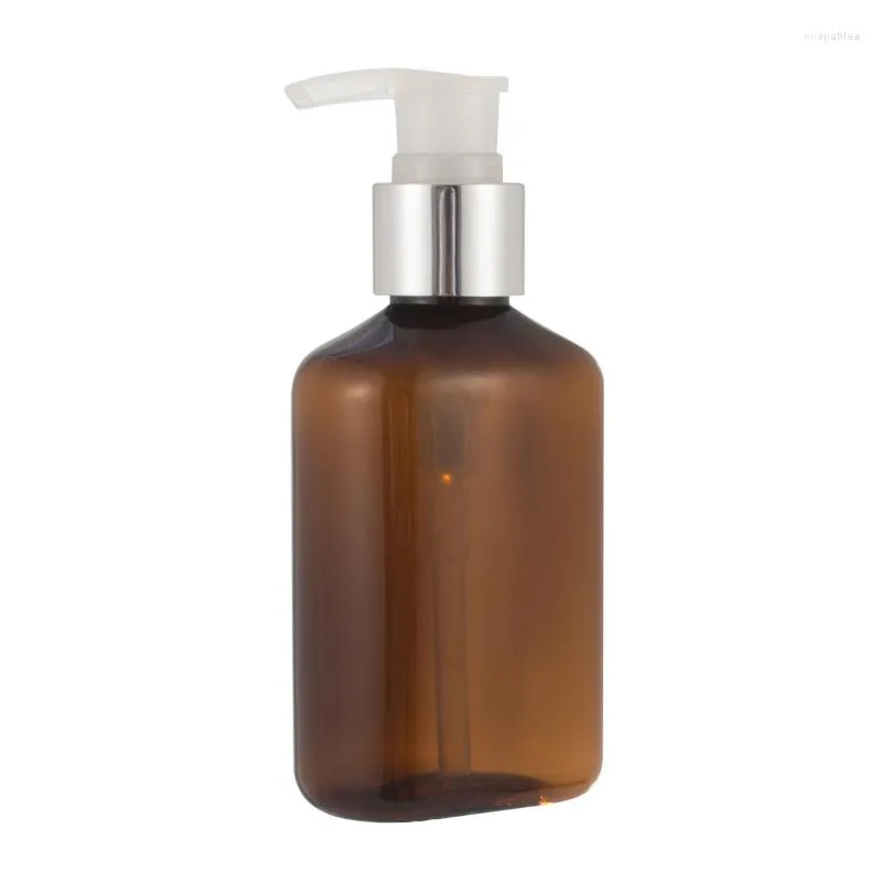 Storage Bottles 125ml Brown Flat Emulsion Bottle Electrochemical Aluminum Switch Pump Press 10PCS/LOT