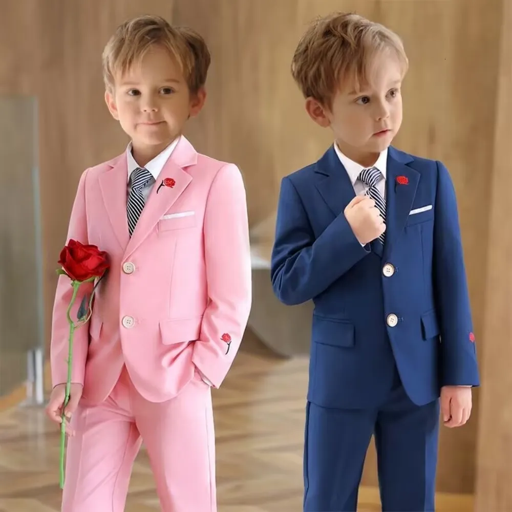 Pakken Effen Jongen Pak Set 3 Stuks Jas Broek Stropdas Formele Kinderen Tuxedo Voor Party Prom Klassieke Kind Blazer Broekpak 230626