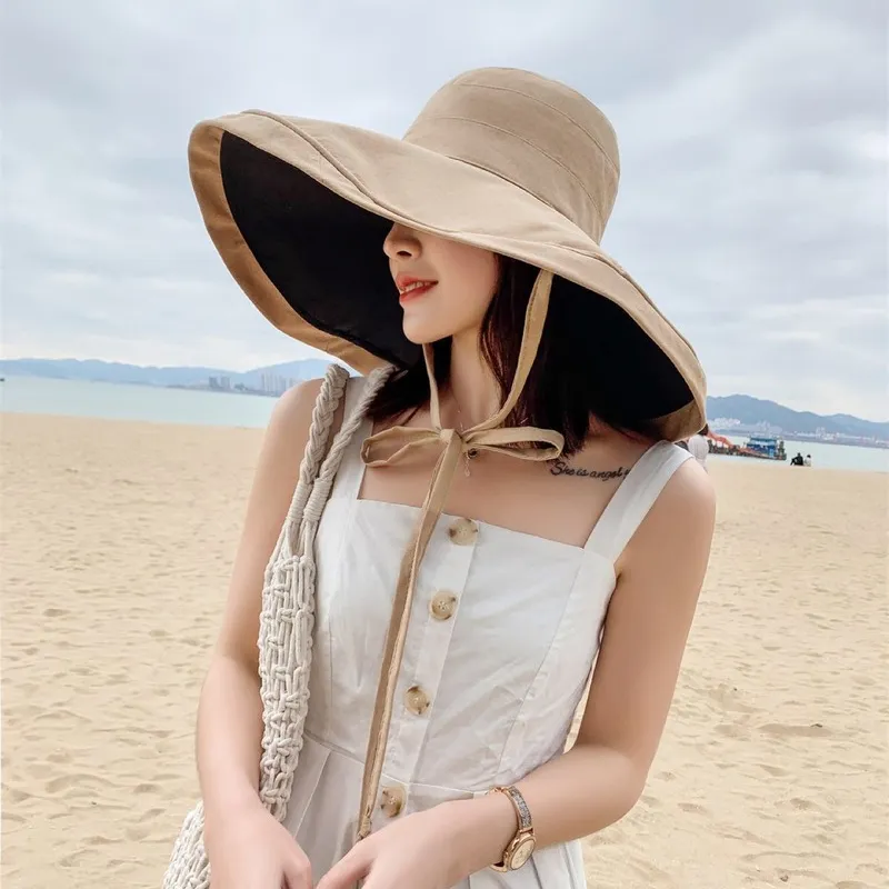 Summer Women Double Side Fashion Wide Large Brim Sun Hat Outdoor Beach Fisherman Cap UV Proof Sun Protection Hat Bucket Hat