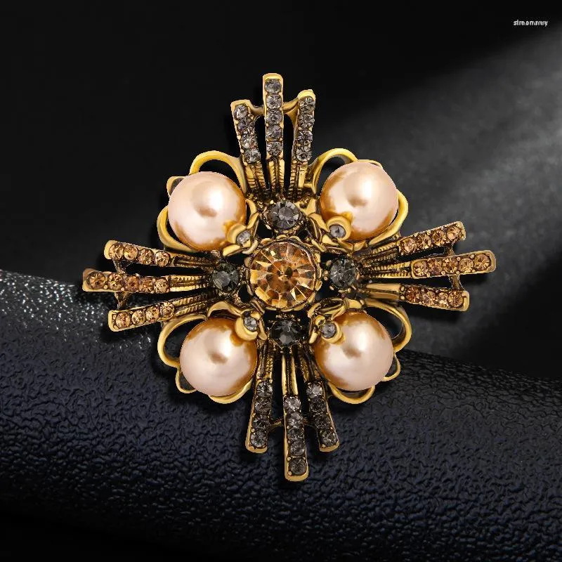 Brooches Selling Fashion Jewelry Accessories Vintage Exaggerated Pearl Crystal Cross Brooch Retro Courtly Party Wedding Corsage