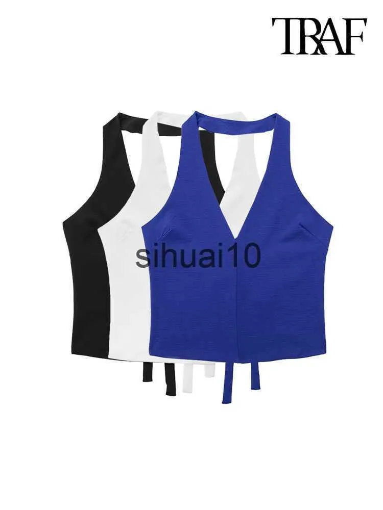 Frauen T-Shirt Onkogene Frauen Mode mit gebundenen Halter Tank Tops Sexy rückenfrei V-Ausschnitt weiblich Camis Mujer J230627