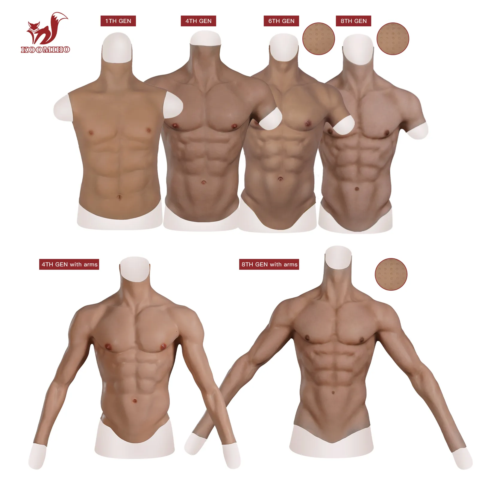 KOOMIHO Silicone Muscle Chest Suit Realistic Male Cosplay Enhancer