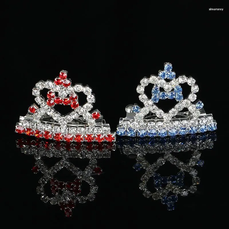 Pinces à cheveux 6 pièces X (chaque pierre couleur façon 3 pièces) strass coeur os Mini couronne diadème animaux ou filles cadeau Barrette bijoux