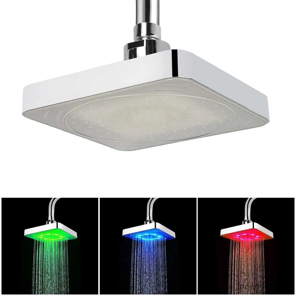 Chuveiros de banheiro Chuva Top Spray Quadrado Fixo Cores Mudança gradual Sem baterias LED Cores do chuveiro Sensor de temperatura R230627