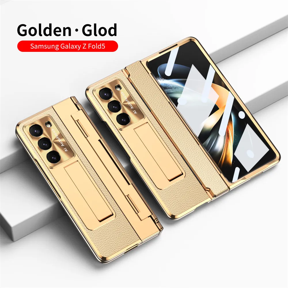 Full Protective Mobile Case for Samsung Galaxy Z Fold 5 Phone Shell Cover Hinge Protection with Tempered Glass Kickstand