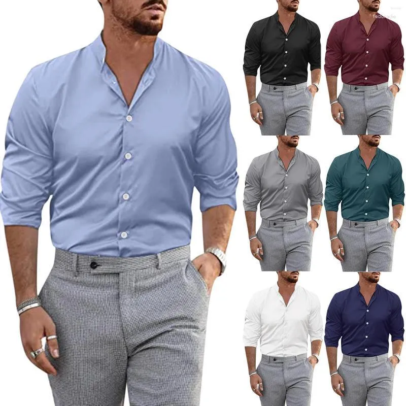 Herren-Freizeithemd, Herren-Business-Mode, Satin-Seide, modisch, einfarbig, schmal, leicht, atmungsaktiv, langärmelig, Herren-Bluse, Chemise