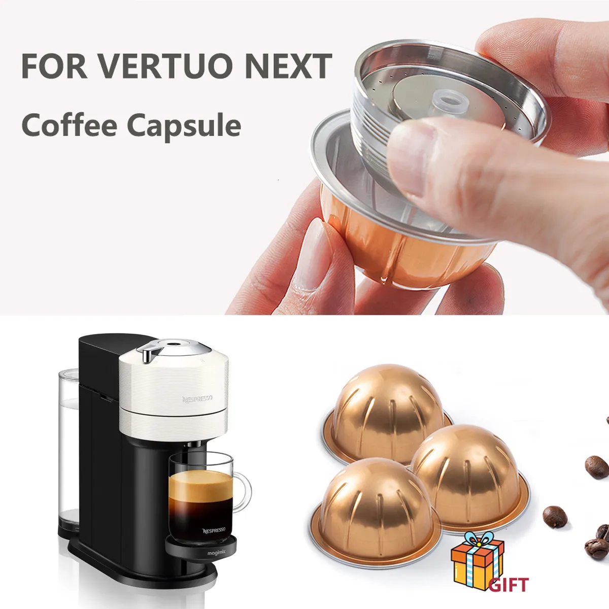 Cápsula de café de metal de acero inoxidable solo compatible con cápsulas  de café Vertuo NEXT Nespresso reutilizables solo para máquina Vertuo Next