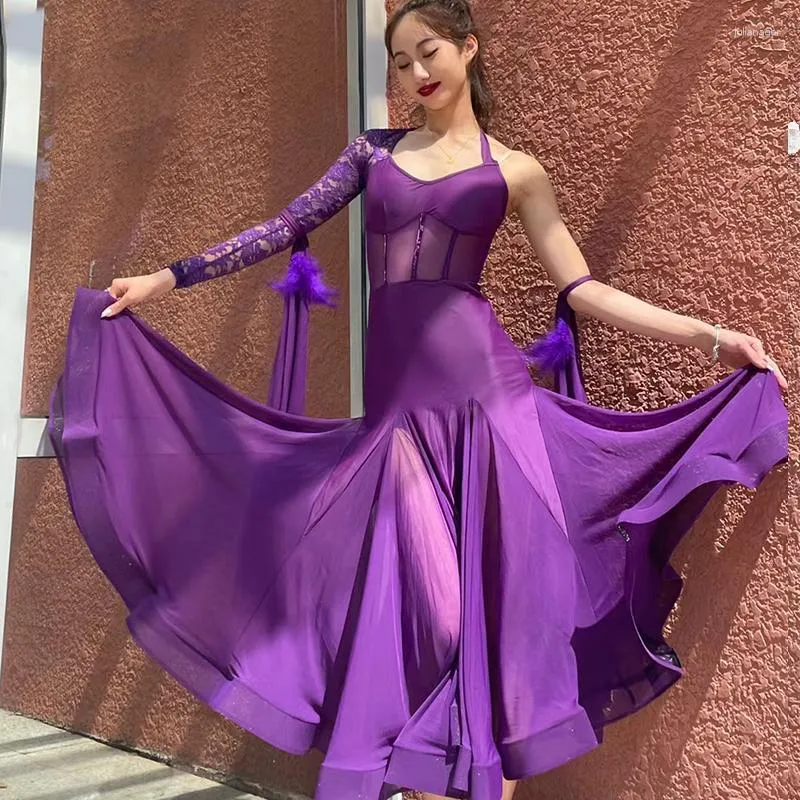 Сценическая одежда, современное танцевальное платье для женщин и взрослых, национальный стандарт, кружевная большая юбка-качели, бальные соревнования для женщин, DN13128