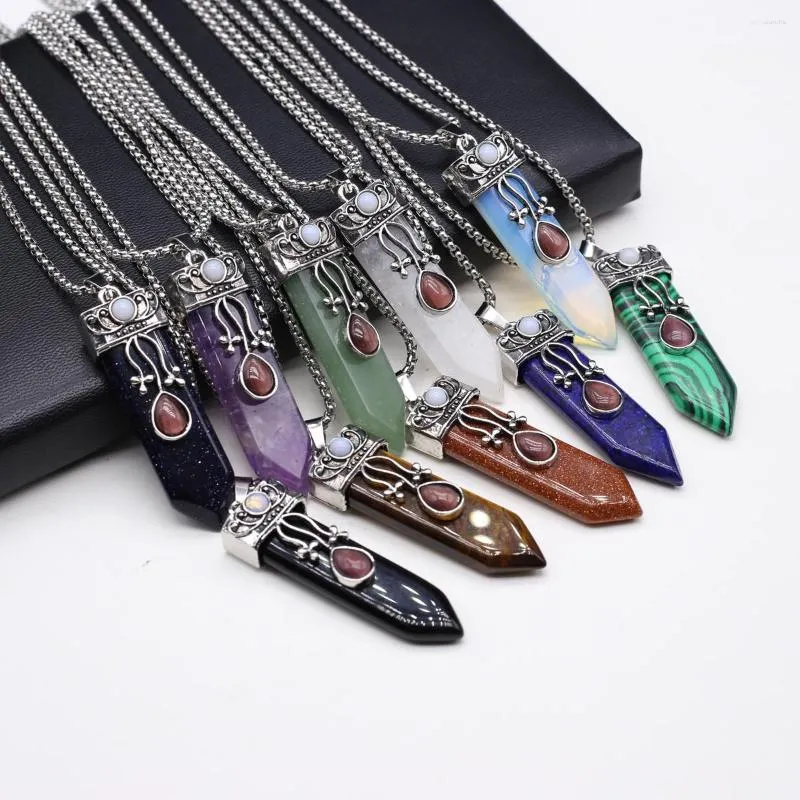 Hanger Kettingen Natuursteen Ketting Antiek Zilver Kleur Rozenkwarts Tijgeroog Roestvrij Stalen Ketting Voor Vrouwen Trendy Sieraden Geschenken