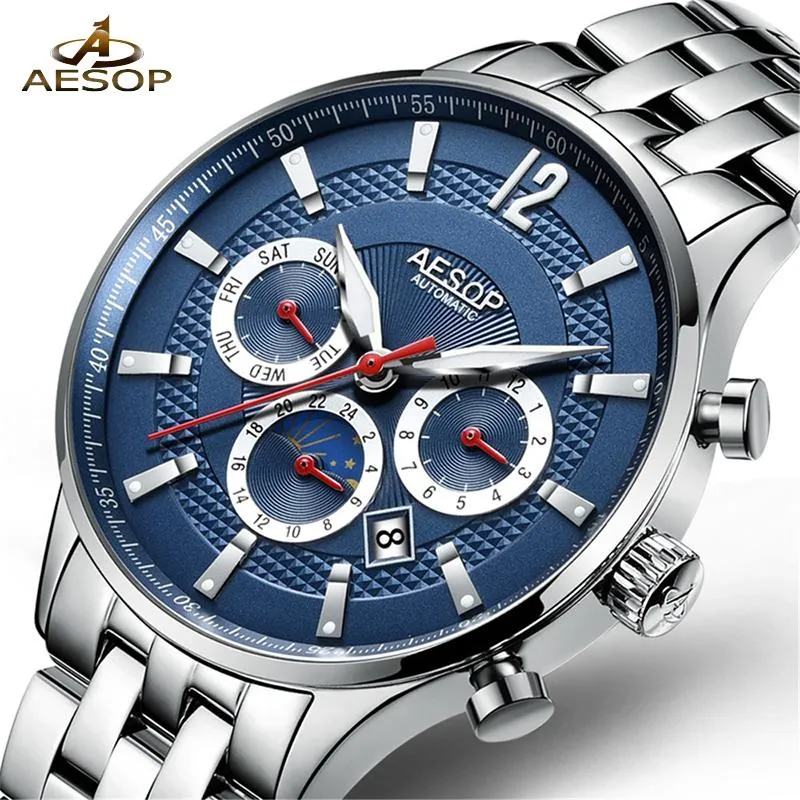 Appliances Aesop Moda Automático Mechanical Watch Men Business Aço inoxidável assiste