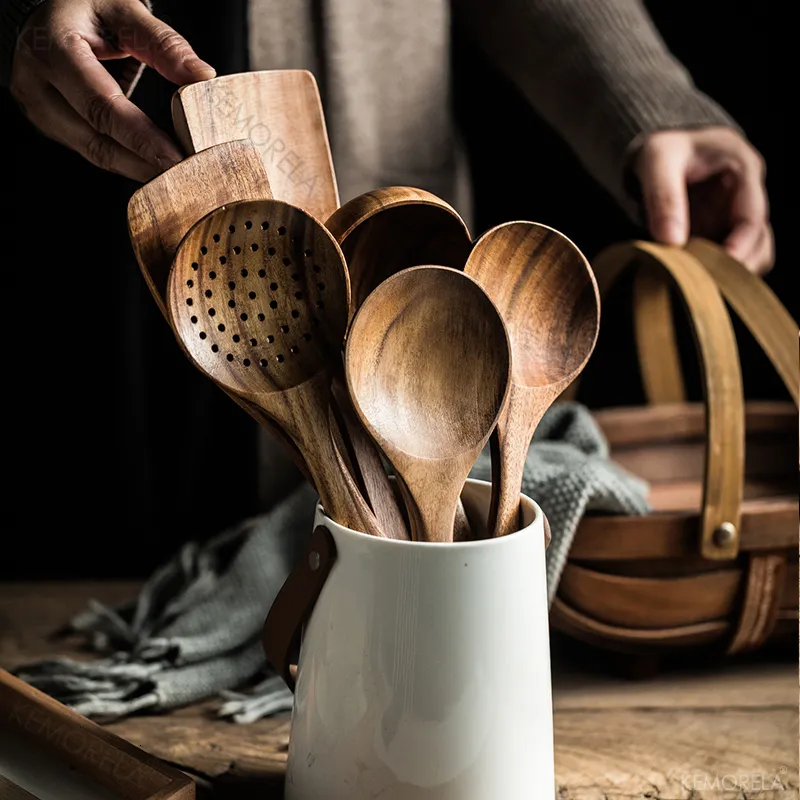 1~7PCS Thailand Teak Natural Wood Tableware Spoon Ladle Turner