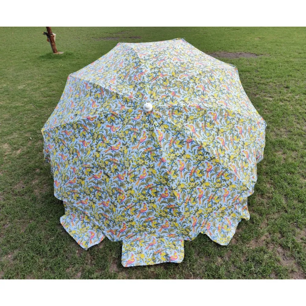 floral print patio umbrella Indian Block Beach & Garden while the push Floral Vines Patio Umbrella Blue