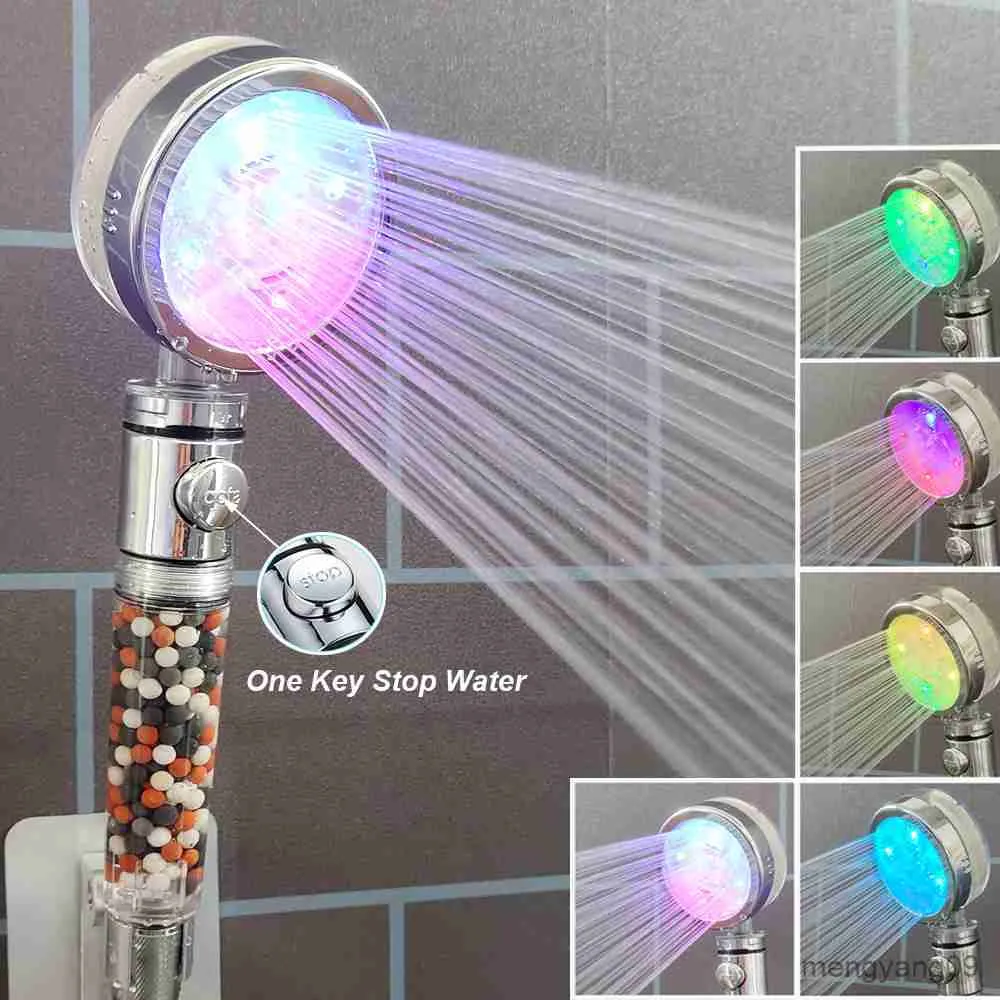 Cabezales de ducha de baño Cabezal de ducha LED para llave de baño Boquilla de agua Sensor de temperatura Piedra negativa Cabezal de ducha de mano de alta presión R230627