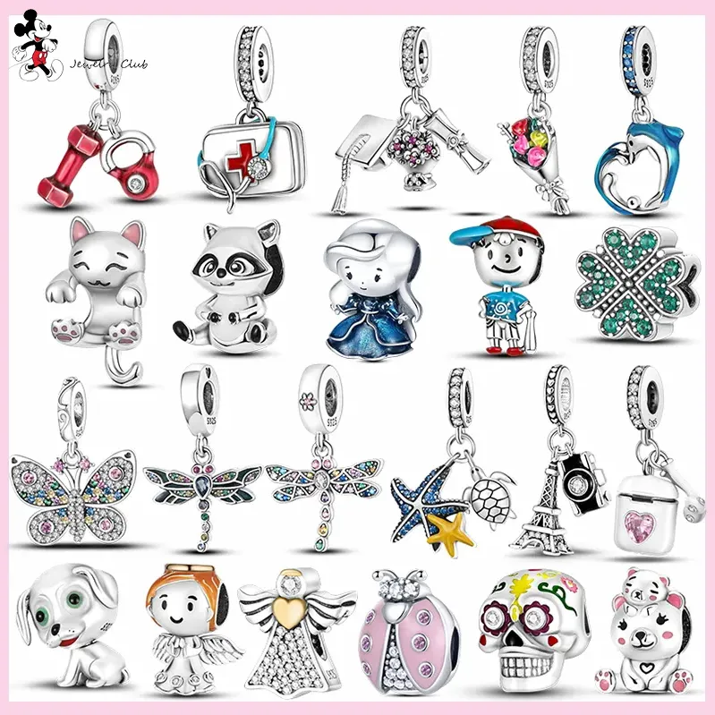 Per fascino Pandora 925 perline d'argento Charms Farfalla Libellula Ciondola Cuore Charm Set Ciondolo fai da te