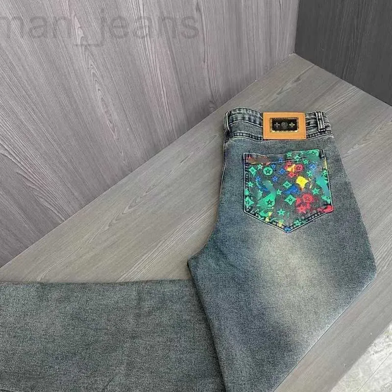 Jeans pour hommes concepteur printemps automne jeans pantalon arc-en-ciel graffiti denim pantalon hommes stretch slim pantalon droit à la mode recadrée CTBB