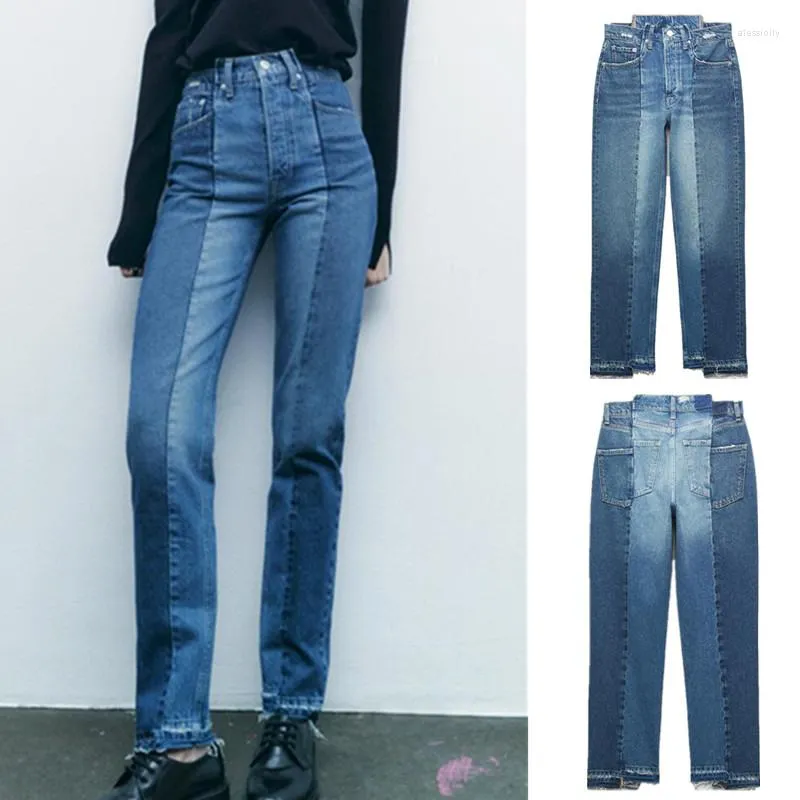 Damenjeans COS LRIS Frühlingsfrauen Lässiger asymmetrischer dekorativer Denimstoff Mittelhoher gerader Knöchel 9863/058