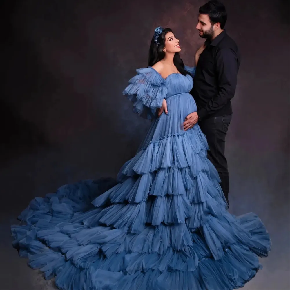 Robe De Fete De Maternite Tulle Robe De Photoshoot De Grossesse En Maille En Couches Molles Du 116 87 DHgate