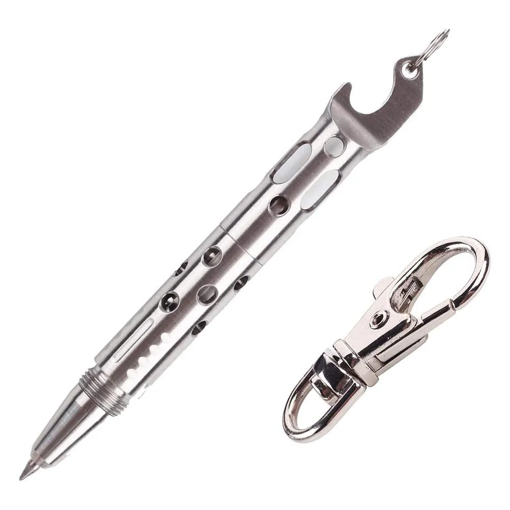Rings Soepelerpro roestvrijstalen sleutelhanger tactische pen met flesopener 3 in 1 Design Mini Pocket Grootte kettingpen