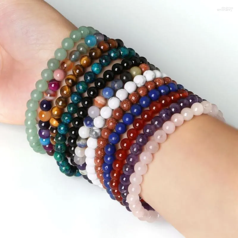 Strand 6mm Bangles Elastic Rope Chain Natural Stone Beads Friendship Bracelets For Women Men Jewelry