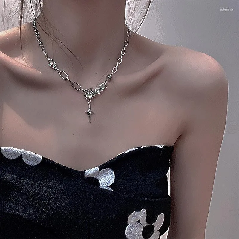 Chains Gothic Irregular Stone Star Necklace Grunge Moonstone Choker Necklaces For Women Goth Kpop Punk Peadant Collar Jewelry Gift