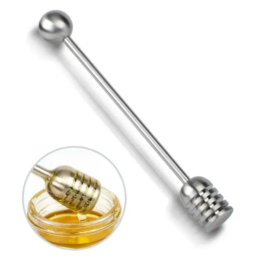 Cucchiaio per miele Manico dritto in acciaio inossidabile Mestolo per miele Bastone per miele Strumento per la misurazione della cottura della cucina JN27