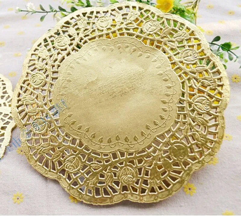 100pcs Gold Round Paper Lace Doilies Paper Placemats Doily