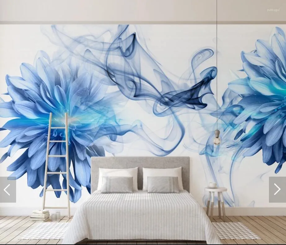 Обои 3D Абстрактные синие цветочные обои Mural HD Printed Po Настенные росписи для спальни Цветочный бумажный рулон Свяжитесь с заказчиком