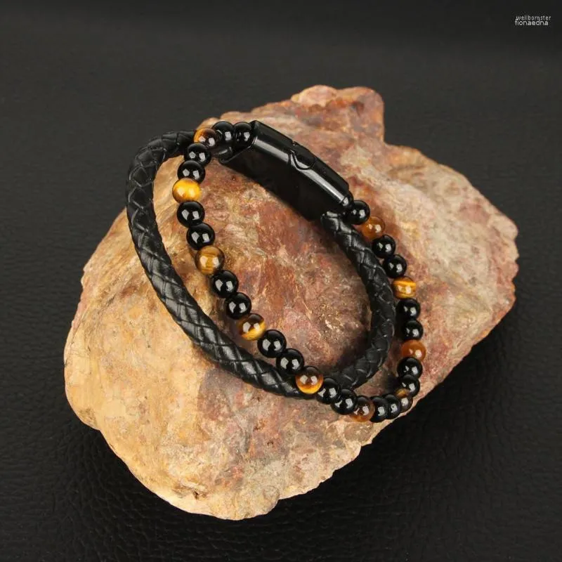 Bracelets porte-bonheur classique Style spécial en cuir perlé bricolage combinaison couture hommes en acier inoxydable noir bouton Bracelet pour garçons