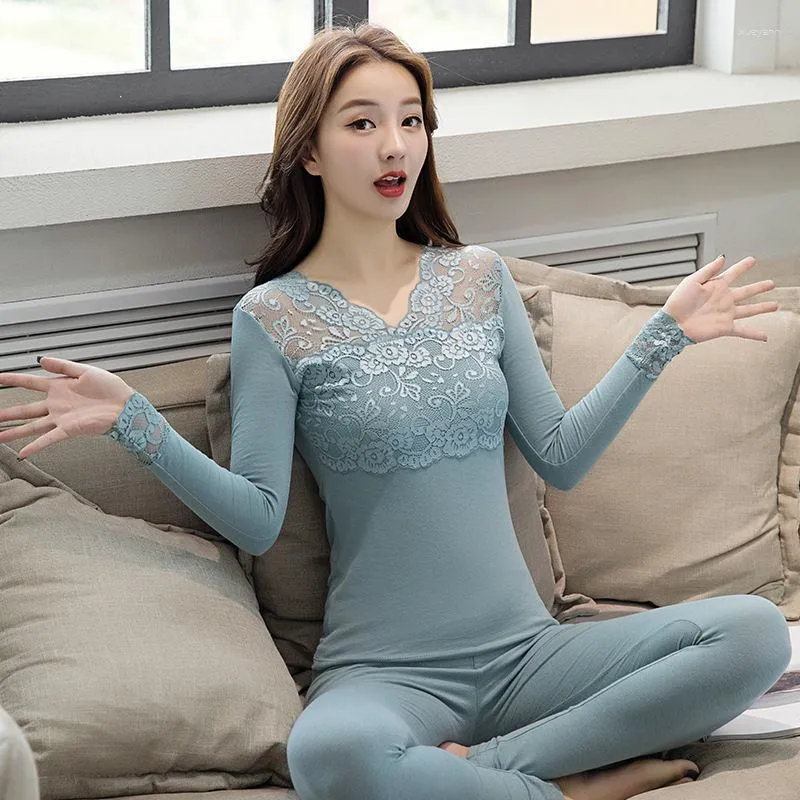 Thermal Lace Two Piece Womens Thermal Underwear Set Set Long Sleeve Top And  Leggings For Winter Warmth E635 From Xueyann, $21.14