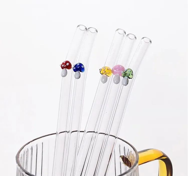 Reusable Borosilicate Butterfly Mushroom Glass Drinking Straws High temperature resistance Clear Colored Bent Straight Milk Cocktail Straw SN4401