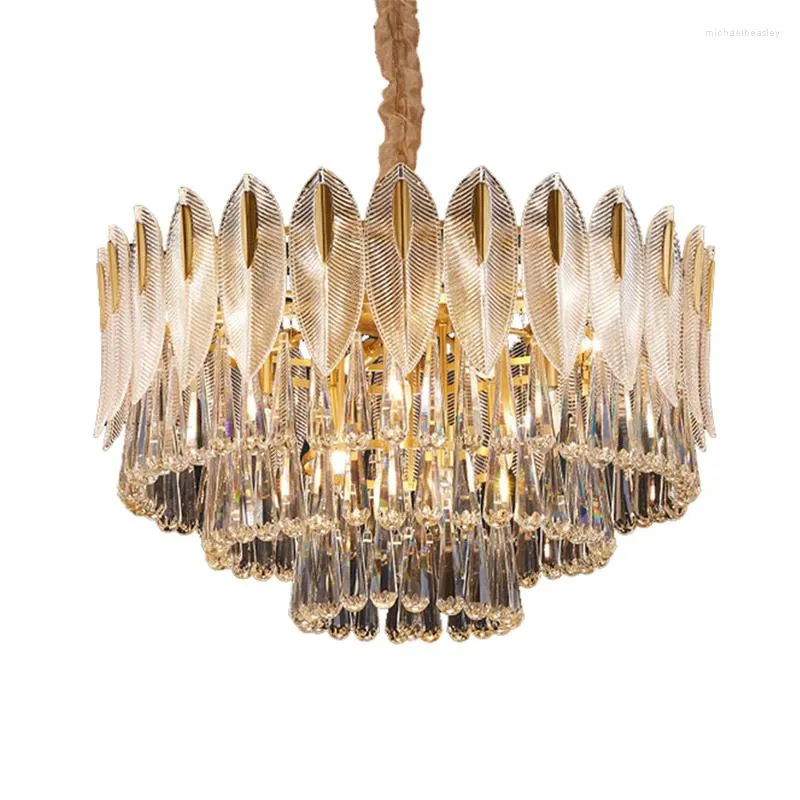 Pendant Lamps Led E14 Modern Crystal Leaf Glass Iron Ceiling Chandelier Hanging Light Indoor Lampen Lustre Suspension Luminaire For Home