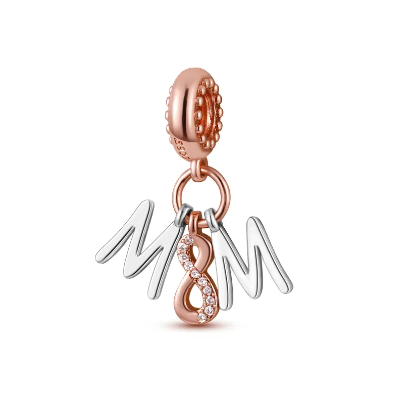 925 Silver Fit Pandora Charm 925 Bracelet Mom Heart Beads Pink Flower charms set Pendant DIY Fine Beads Jewelry