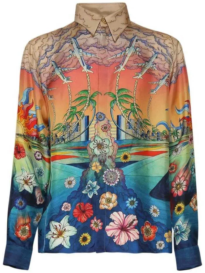 10A di alta qualità Casablanca uomini designer Flowers Silk Shirts Hawaii abbottonate Shirt a maniche lunghe Beach Polos Casablanc