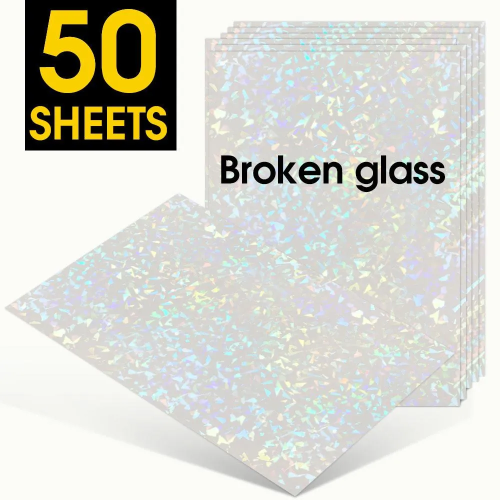Papper 50 Sheets Broken Glass Hologram Cold Lamination Film Sticker A4 Sheets Star Shiny Dots Diy Package Card Photo Holographic Film