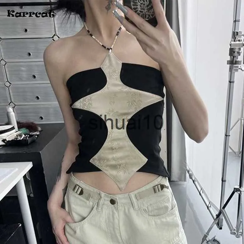 T-Shirt Femme Karrcat Cyber Y2k Halter Tops Grunge Irrégulier Camisole Gothique Japonais Harajuku Crop Top Chic Designer Vêtements Punk Streetwear J230627