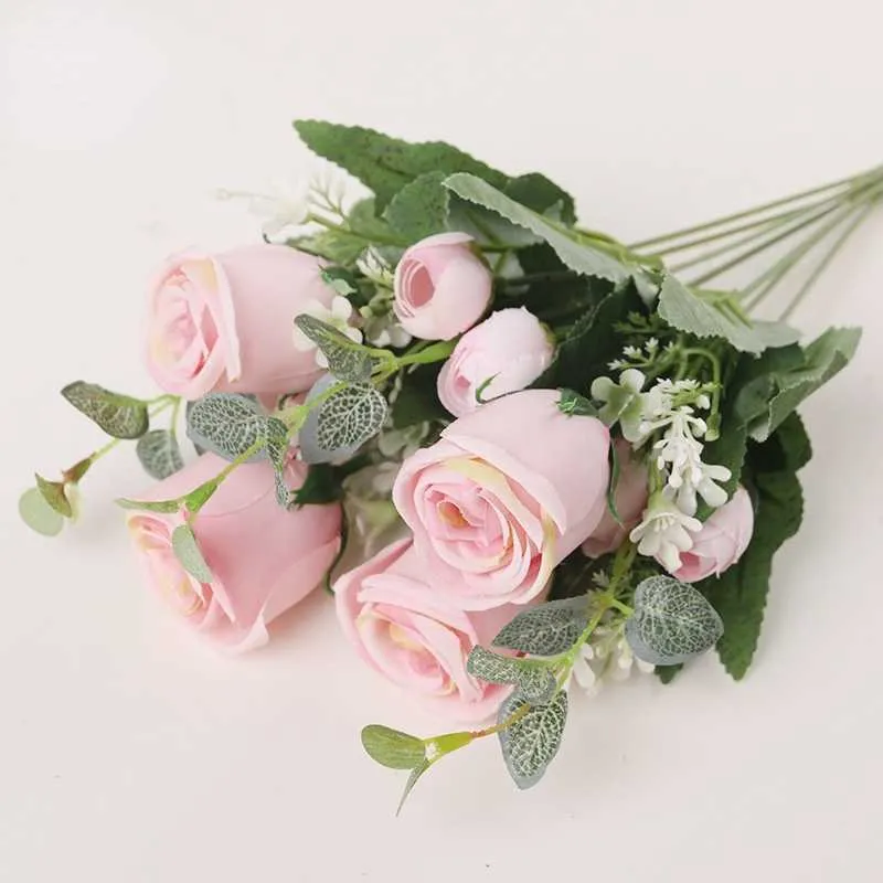 Pezzo di fiori secchi simulazione matrimonio bouquet di rose singolo arredamento da parete con fiori finti per la casa nuziale in stile europeo