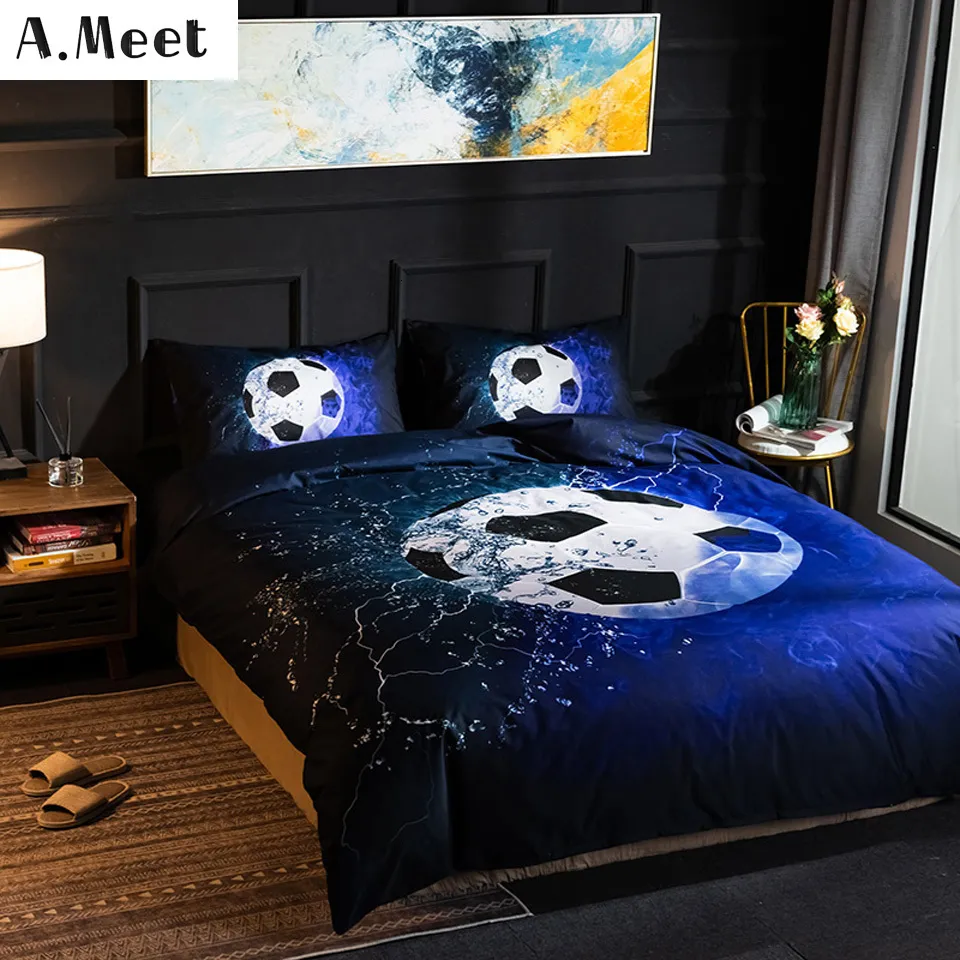 Bedding sets Boys Bedding Set Football Single Twin Bed Sets 3D Black Duvet Cover Queen King Size Child Pillowcase Summer Comforter Bed Sheets 230626