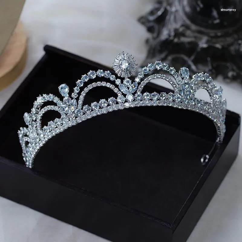 Hårklipp prinsessa europeiska CZ Crystal Brides Tiaras Crowns Headpieces Bridal Hairbands Wedding Accessory